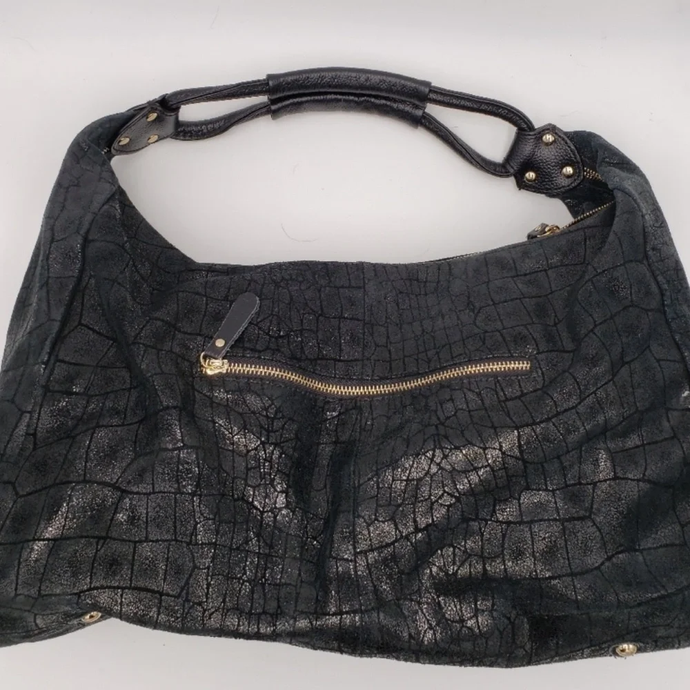 Lola Bernard Leather Elegant Black Crocodile-Embossed shoulder Hono Large Bag